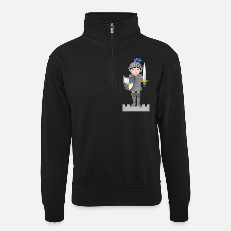Ritter auf Burg - Unisex Pullover mit Zip-Kragen - Schwarz