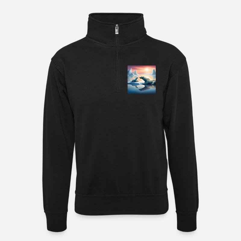 JensJensen - Unisex Pullover mit Zip-Kragen - Schwarz