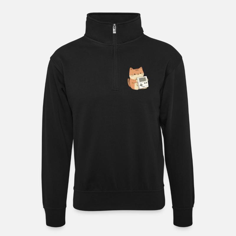Geek-Katze - Unisex Pullover mit Zip-Kragen - Schwarz
