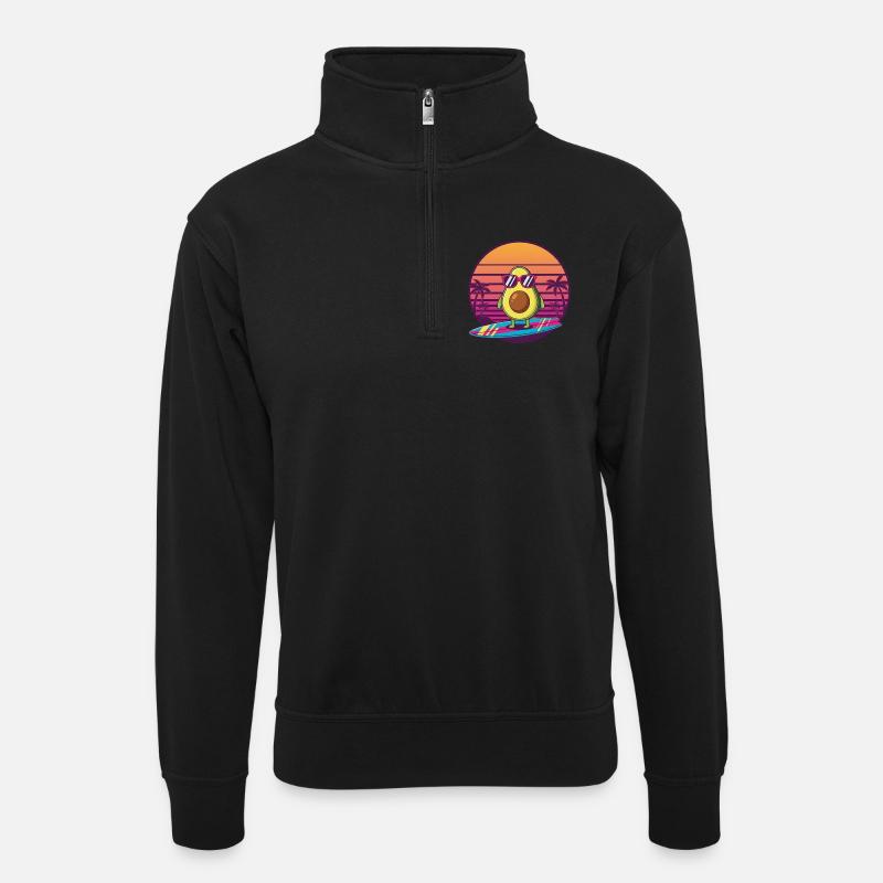Avocado 80s Sunset - Unisex Pullover mit Zip-Kragen - Schwarz