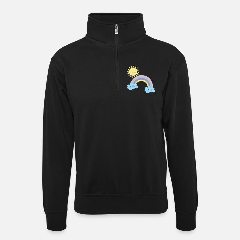 Sunny Rainbow Cloudscape Niedlich - Unisex Pullover mit Zip-Kragen - Schwarz