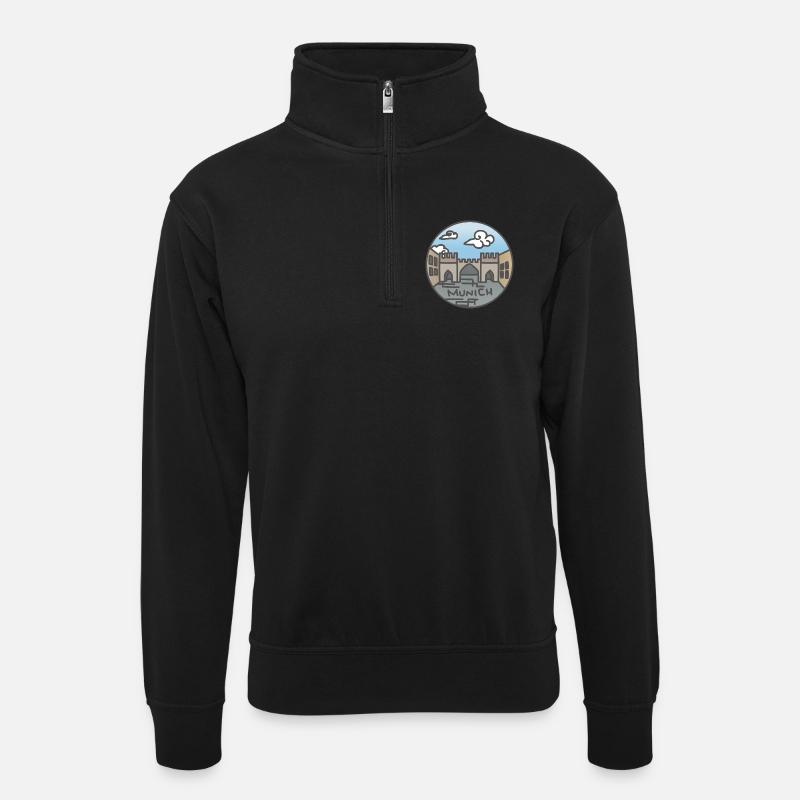 München Illustration - Unisex Pullover mit Zip-Kragen - Schwarz