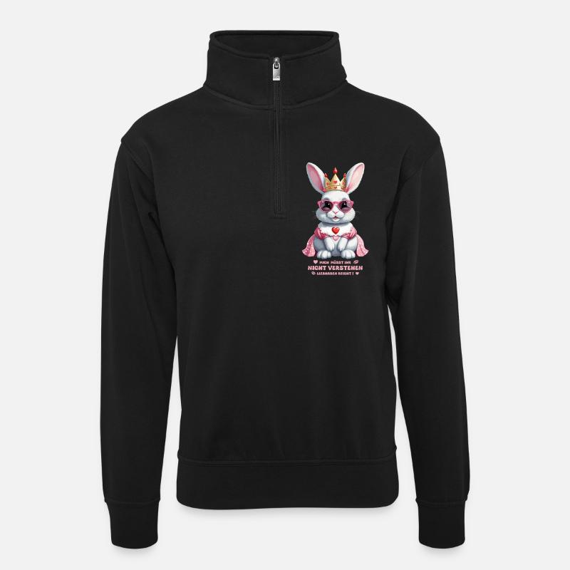 Süße Hasen Königin - Unisex Pullover mit Zip-Kragen - Schwarz