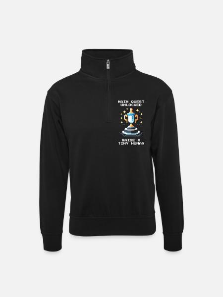 Hauptquest freigeschaltet | Kind großziehen - Unisex Pullover mit Zip-Kragen - Schwarz