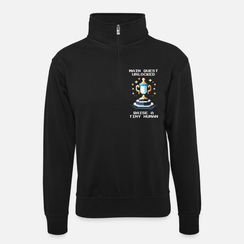 Hauptquest freigeschaltet | Kind großziehen - Unisex Pullover mit Zip-Kragen - Schwarz