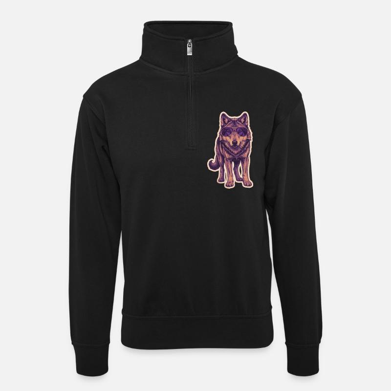 Loup avec des lunettes de soleil - Sweat col montant zippé unisexe - noir