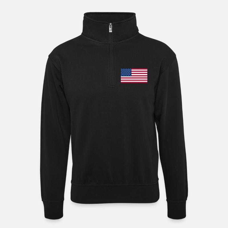 USA Flagge - Unisex Pullover mit Zip-Kragen - Schwarz