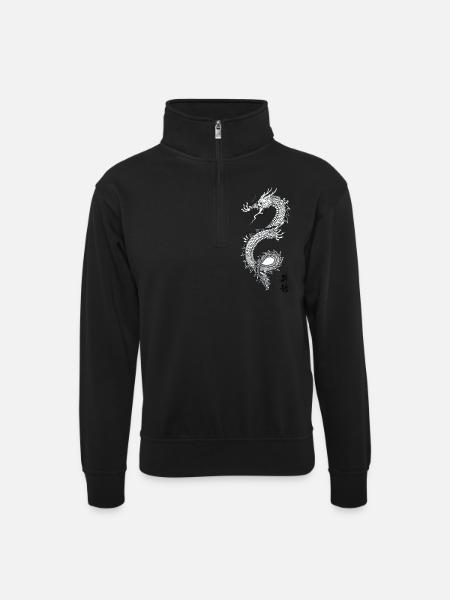 Chinese dragon motif 12 - Unisex sweater with zip collar - black