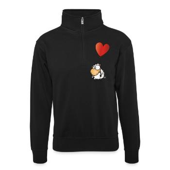 Valentins Schaf - mit rotem Herz Ballon - Unisex Pullover mit Zip-Kragen - Schwarz - Vorne