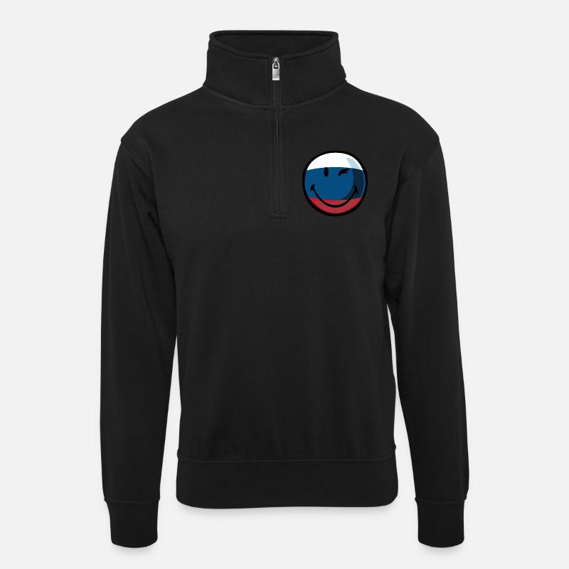 Smiley Russia - Unisex Pullover mit Zip-Kragen - Schwarz