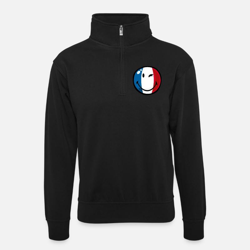 Smiley Flag France - Unisex Pullover mit Zip-Kragen - Schwarz