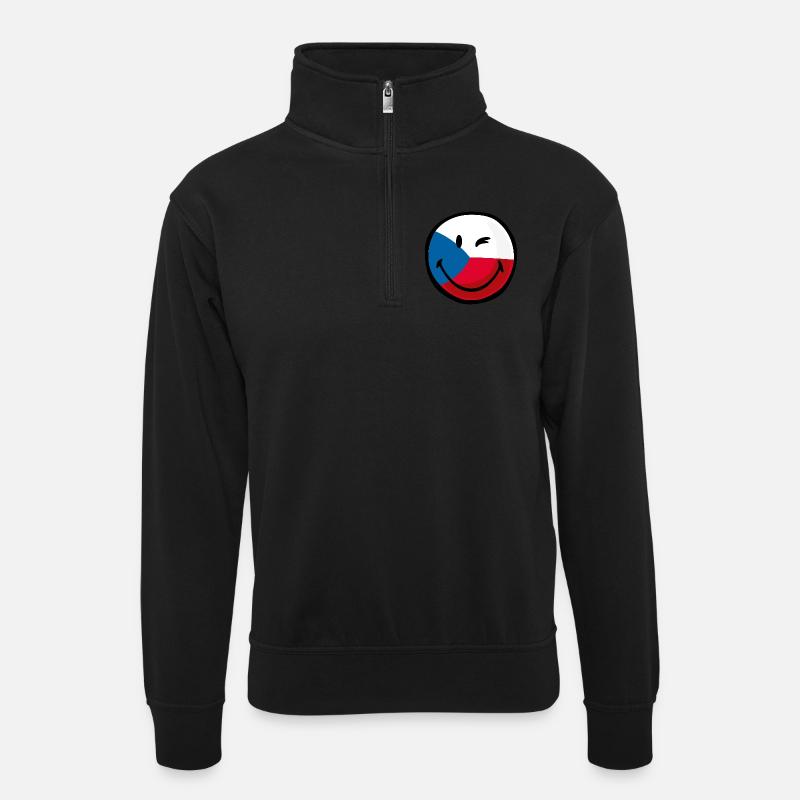 Smiley Czech Republic - Unisex Pullover mit Zip-Kragen - Schwarz