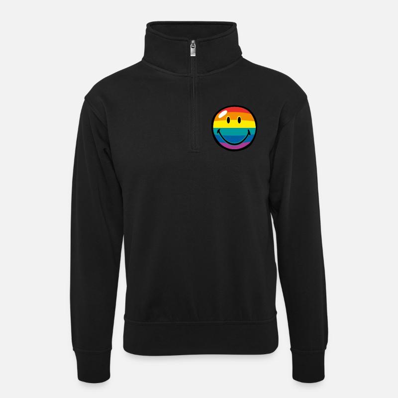 Smiley Rainbow Stripes - Unisex Pullover mit Zip-Kragen - Schwarz