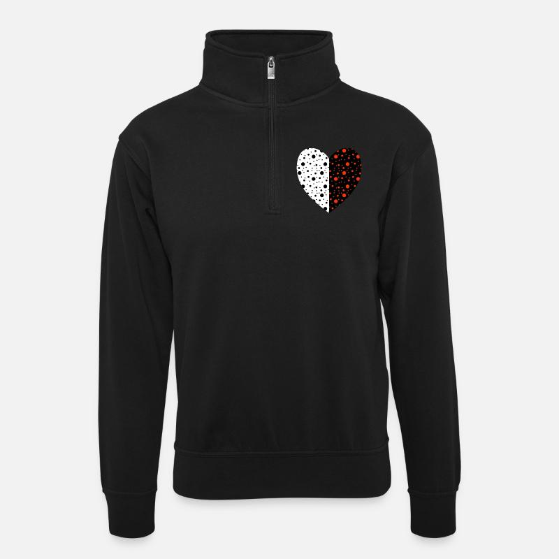Herz - Unisex Pullover mit Zip-Kragen - Schwarz