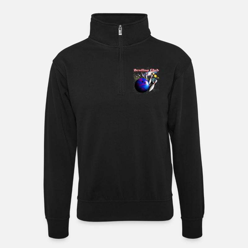bowling_space_a - Unisex sweater with zip collar - black