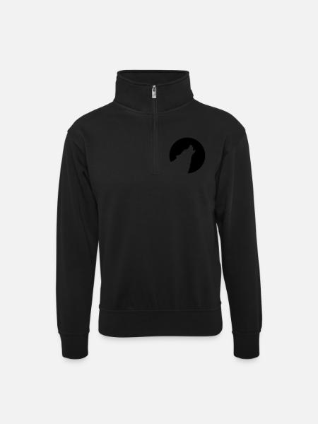wolf - Unisex sweater with zip collar - black