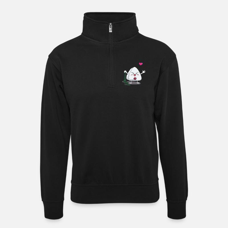 Onigirp - strip - Unisex Pullover mit Zip-Kragen - Schwarz