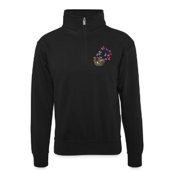 Faultier work out - Unisex Pullover mit Zip-Kragen - Schwarz - Vorne