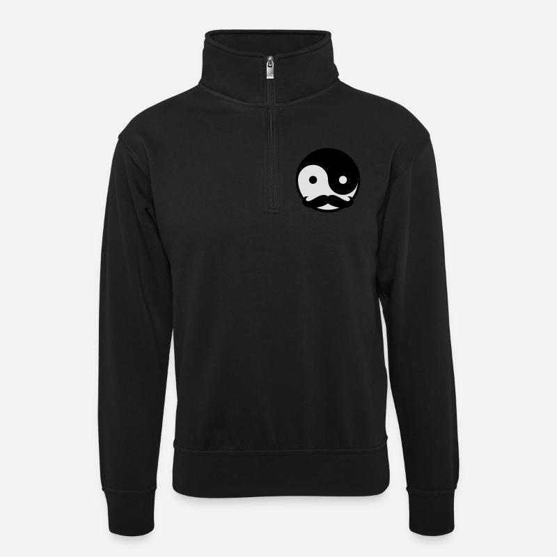 Mustache Yin Yang - Unisex Pullover mit Zip-Kragen - Schwarz