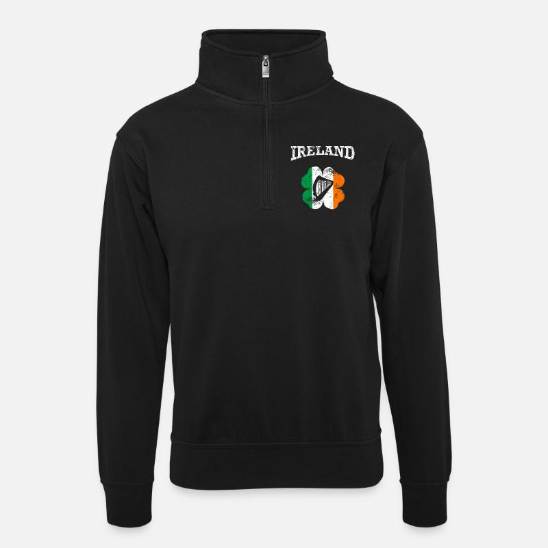 Ireland_grunge - Unisex Pullover mit Zip-Kragen - Schwarz