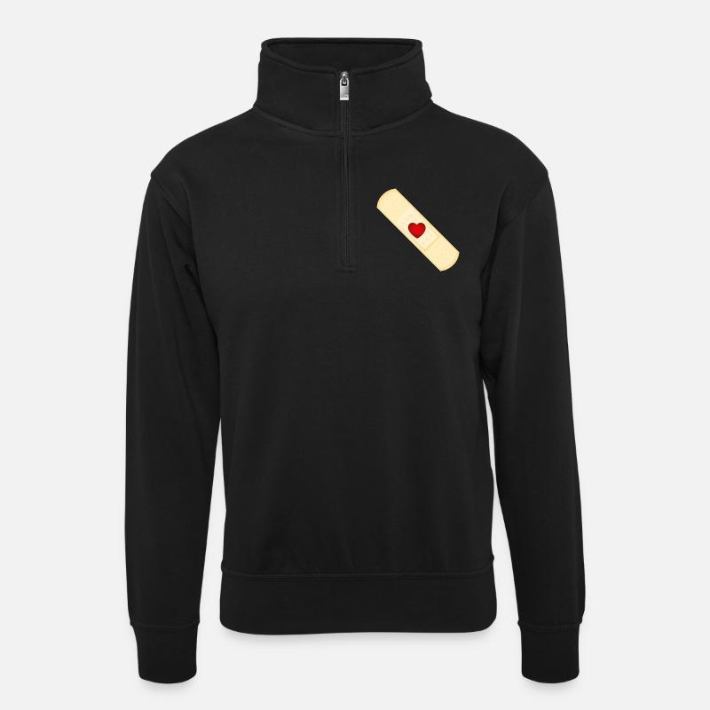 Smiley Plaster - Unisex Pullover mit Zip-Kragen - Schwarz