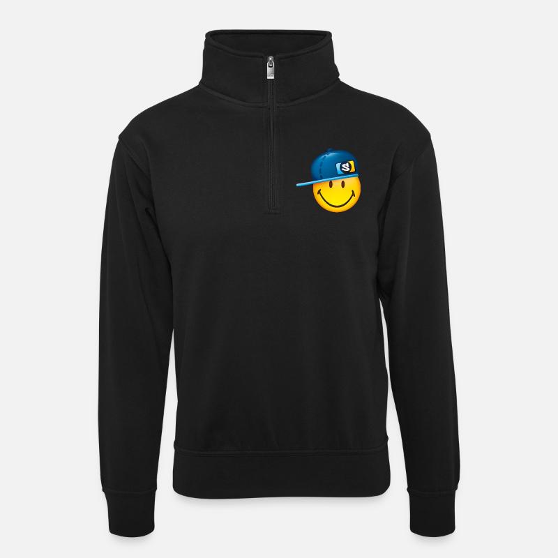 Smiley Cap - Unisex Pullover mit Zip-Kragen - Schwarz