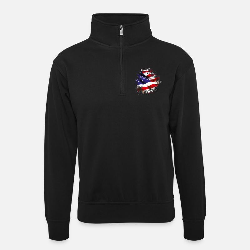usa flag design - Unisex Pullover mit Zip-Kragen - Schwarz