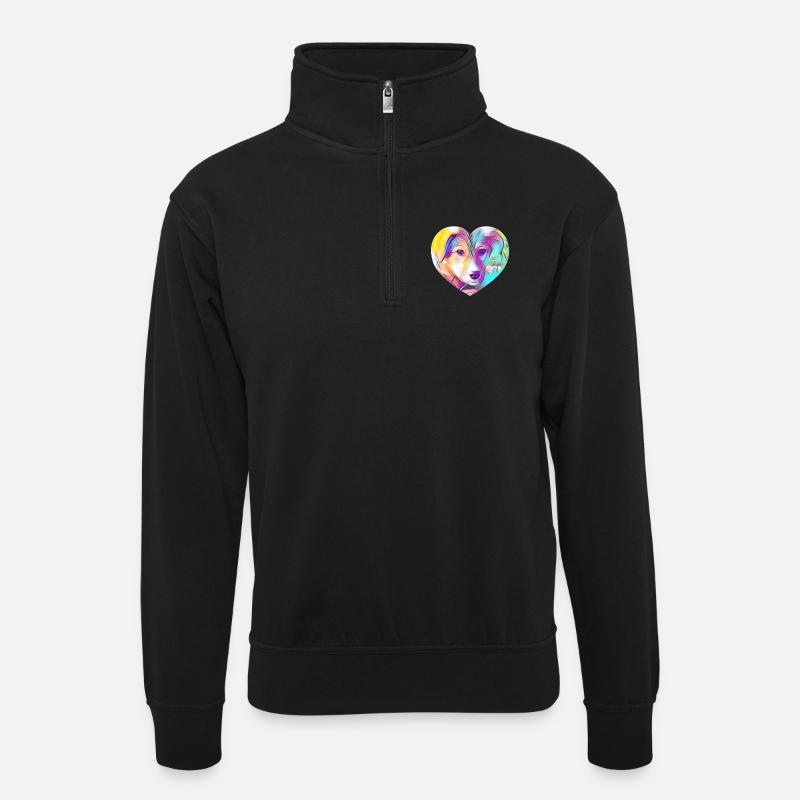 Hund - Unisex Pullover mit Zip-Kragen - Schwarz