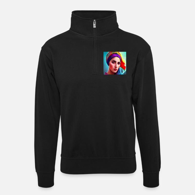 Kopftuch Frau Künstlerisch - Unisex Pullover mit Zip-Kragen - Schwarz