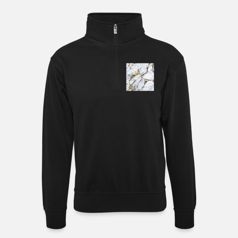 Marble White Gold Texture - Unisex sweater with zip collar - black