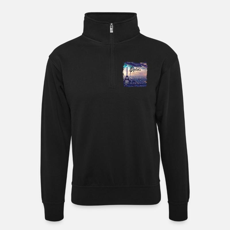Paris Eiffel Tower Casual Style - Unisex sweater with zip collar - black