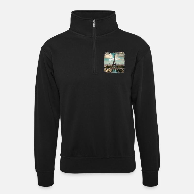 Paris Eiffelturm casual style - Unisex Pullover mit Zip-Kragen - Schwarz