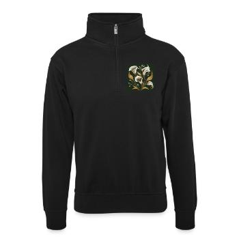 Lilien Blumen - Unisex Pullover mit Zip-Kragen - Schwarz - Vorne