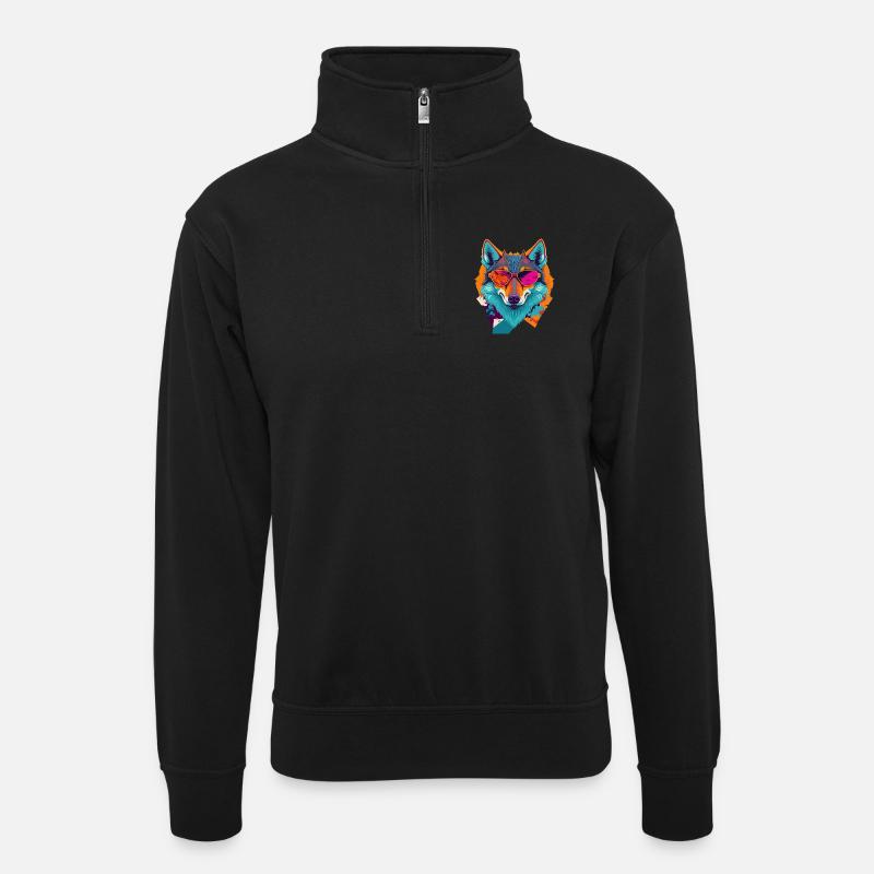 Retro-Wolfsaufstand - Unisex Pullover mit Zip-Kragen - Schwarz