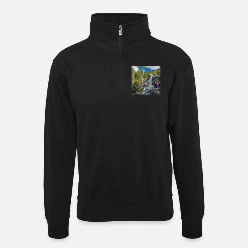 Rocky Mountains Fluss - Unisex Pullover mit Zip-Kragen - Schwarz