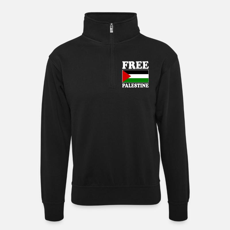 Free palestine - Unisex Pullover mit Zip-Kragen - Schwarz