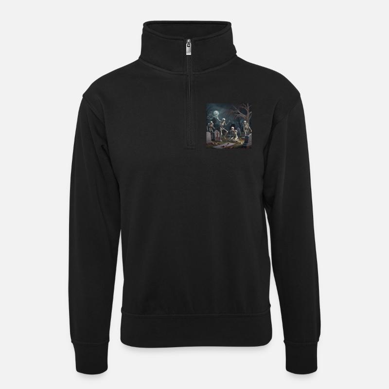Tanz Skelett - Unisex Pullover mit Zip-Kragen - Schwarz
