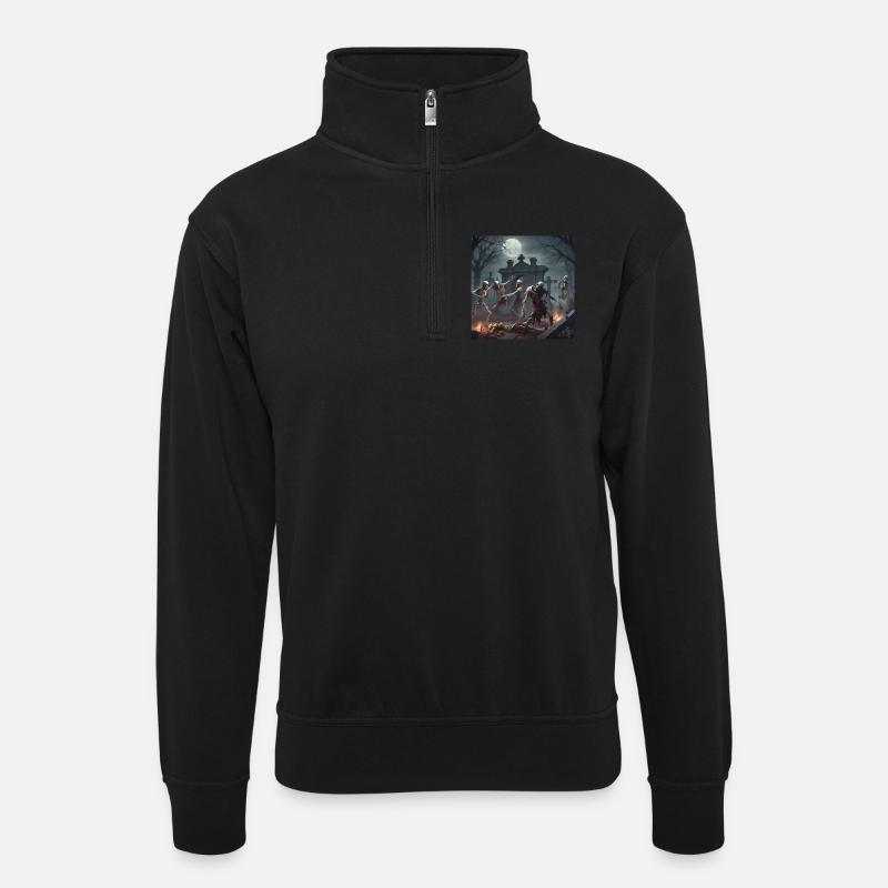 Gruseliger Spaß - Unisex Pullover mit Zip-Kragen - Schwarz