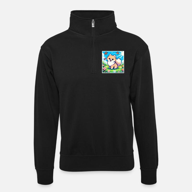 Pixel-Pom - Unisex Pullover mit Zip-Kragen - Schwarz