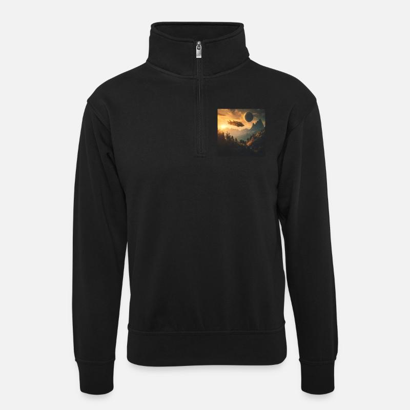 Earth 2 - Unisex Pullover mit Zip-Kragen - Schwarz
