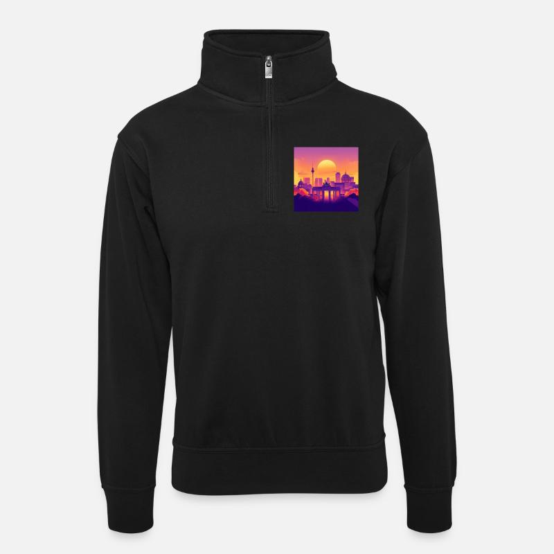 Berlin - Unisex Pullover mit Zip-Kragen - Schwarz