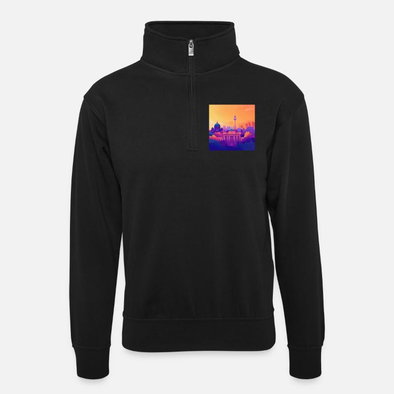 Berlin - Unisex Pullover mit Zip-Kragen - Schwarz