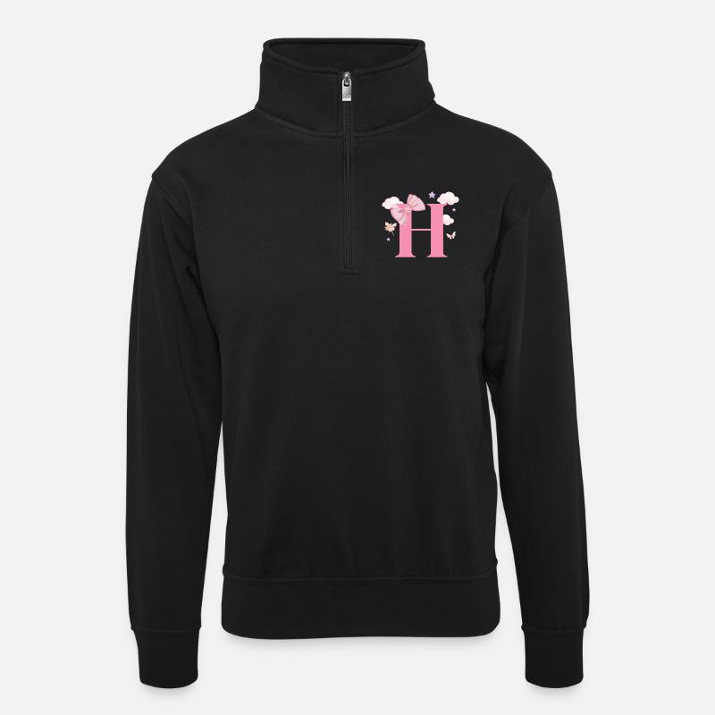 Letter h pink clouds - Unisex sweater with zip collar - black