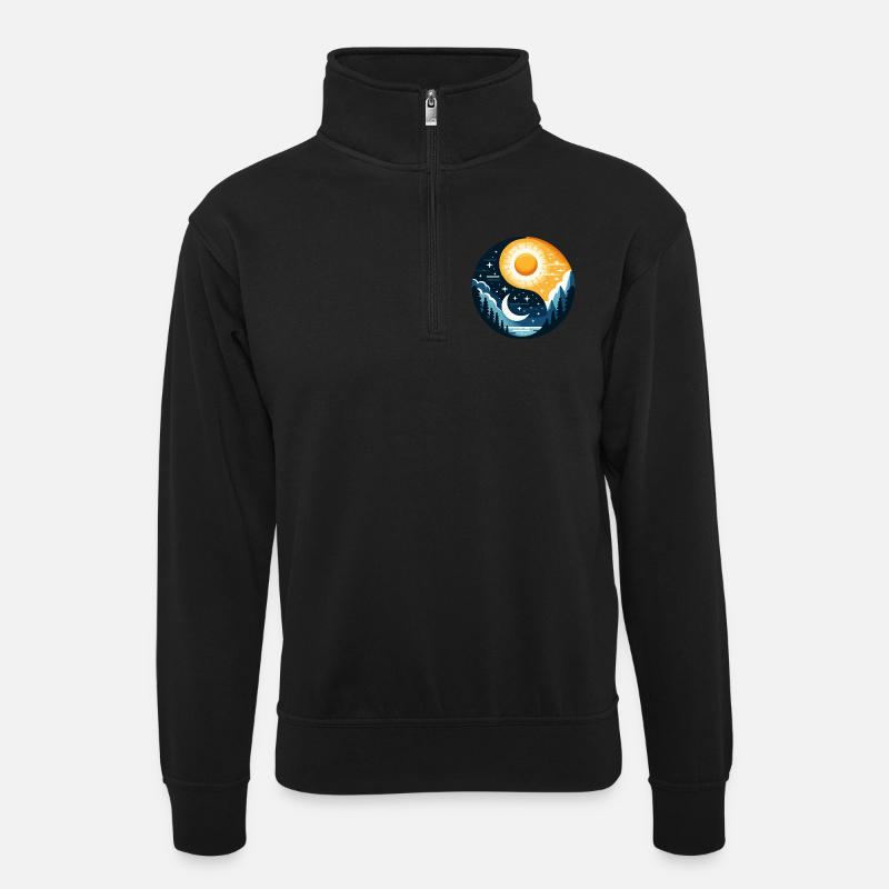 Yin Yang Sun and Moon - Unisex sweater with zip collar - black