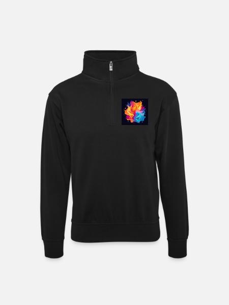 Bunter Wirbel - Unisex Pullover mit Zip-Kragen - Schwarz