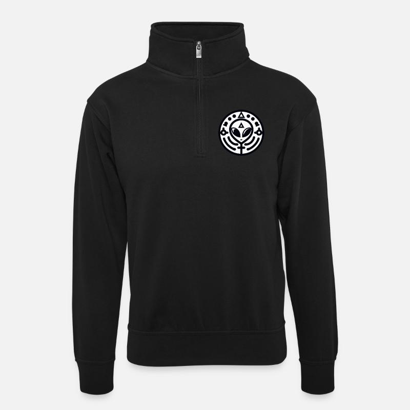 Geometric Alien logo - Unisex sweater with zip collar - black