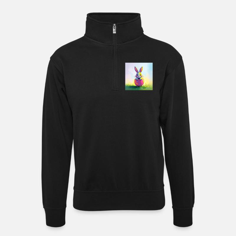 Ostern und süßer Hase - Unisex Pullover mit Zip-Kragen - Schwarz