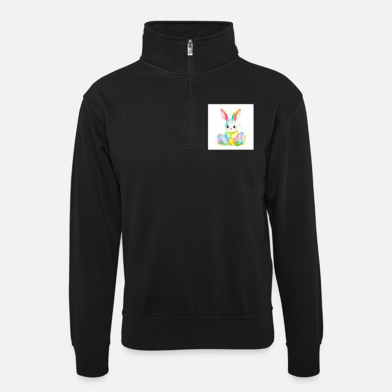 Bunte Eier & flauschiger Hase - Unisex Pullover mit Zip-Kragen - Schwarz