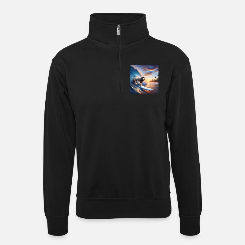 Faultier Wanderer Surfer - Unisex Pullover mit Zip-Kragen - Schwarz