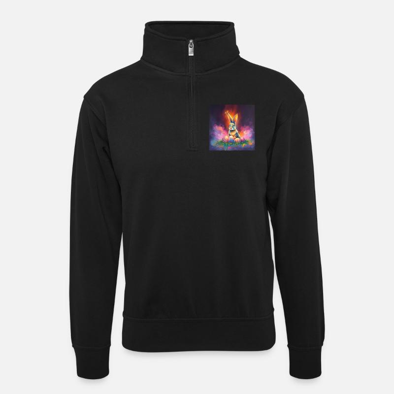 Hasenparty & Eierregen - Unisex Pullover mit Zip-Kragen - Schwarz